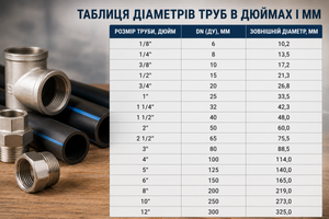 Таблица диаметров труб в дюймах и мм