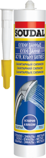 Герметик&nbsp;силіконовий санітарний 280 мл (білий)&nbsp;SOUDAL 000130047 фото